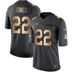 Nike Eagles #22 Sidney Jones Black Mens Stitched NFL Limited Gold Salute To Service Jersey