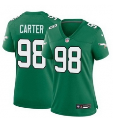 Women Philadelphia Eagles Jalen Carter #98 Green Vapor Limited Stitched NFL Jersey