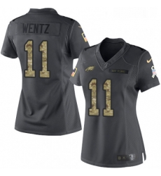 Womens Nike Philadelphia Eagles 11 Carson Wentz Limited Black 2016 Salute to Service NFL Jersey