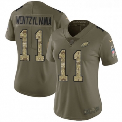 Womens Nike Philadelphia Eagles 11 Carson Wentz Limited OliveCamo 2017 Salute to Service Wentzylvania NFL Jersey