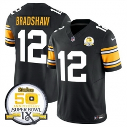 Men Pittsburgh Steelers 12 Terry Bradshaw Black 2024 F U S E 50th Anniversary Of Super Bowl IX Vapor Untouchable Limited Stitched Jersey