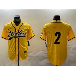 Men Pittsburgh Steelers 2 Justin Fields Yellow With Patch Cool Base Stitched Baseball Jersey