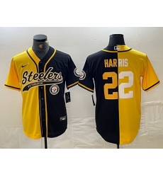 Men Pittsburgh Steelers 22 Najee Harris Yellow Black Split With Patch Cool Base Stitched Baseball Jerseys