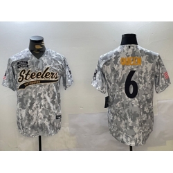 Men Pittsburgh Steelers 6 2024 Arctic Camo Salute To Service Stitched Baseball Jersey