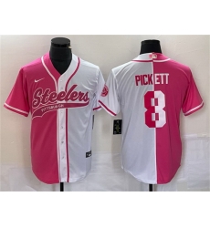 Men Pittsburgh Steelers 8 Kenny Pickett White Pink Split Cool Base Stitched Baseball Jersey