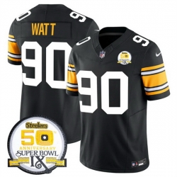 Men Pittsburgh Steelers 90 T J Watt Black 2024 F U S E 50th Anniversary Of Super Bowl IX Vapor Untouchable Limited Stitched Jersey