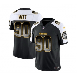 Men Pittsburgh Steelers 90 T J  Watt Black White 2023 F U S E  Smoke Vapor Untouchable Limited Stitched Jersey