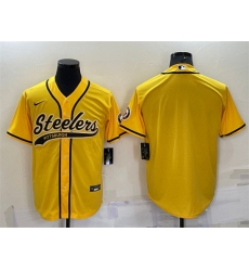 Men Pittsburgh Steelers Blank Yellow With Patch Cool Base Stitched Baseball Jersey