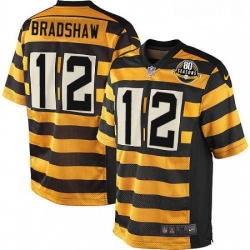 Mens Nike Pittsburgh Steelers 12 Terry Bradshaw Elite YellowBlack Alternate 80TH Anniversary Throwback NFL Jersey