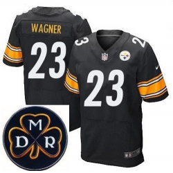 Men's Nike Pittsburgh Steelers #23 Mike Wagner Elite Black NFL MDR Dan Rooney Patch Jersey