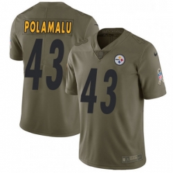 Mens Nike Pittsburgh Steelers 43 Troy Polamalu Limited Olive 2017 Salute to Service NFL Jersey