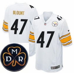 Men's Nike Pittsburgh Steelers #47 Mel Blount Elite White NFL MDR Dan Rooney Patch Jersey