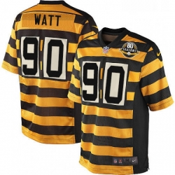 Mens Nike Pittsburgh Steelers 90 T J Watt Limited YellowBlack Alternate 80TH Anniversary Throwback NFL Jersey