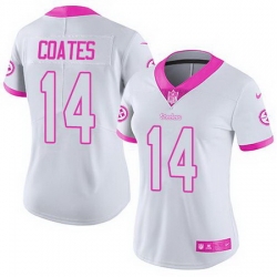 Nike Steelers #14 Sammie Coates White Pink Womens Stitched NFL Limited Rush Fashion Jersey