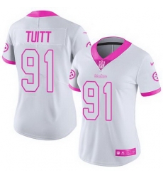 Nike Steelers #91 Stephon Tuitt White Pink Womens Stitched NFL Limited Rush Fashion Jersey