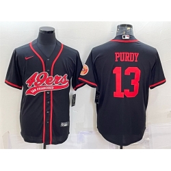 Men San Francisco 49ers 13 Brock Purdy Black With Patch Cool Base Stitched Baseball JerseyS