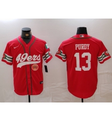 Men San Francisco 49ers 13 Brock Purdy Red With Patch Cool Base Stitched Baseball Jersey 3