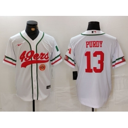 Men San Francisco 49ers 13 Brock Purdy White With Patch Cool Base Stitched Baseball Jersey 2