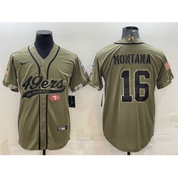 Men San Francisco 49ers 16 Joe Montana 2022 Olive Salute To Service Cool Base Stitched Baseball Jersey