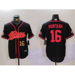 Men San Francisco 49ers  16 Joe Montana Black With Patch Cool Base Stitched Baseball Jersey 1