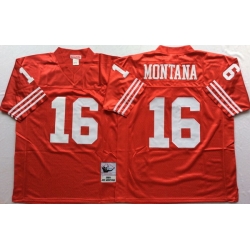 Men San Francisco 49ers 16 Joe Montana Red M&N Throwback Jersey