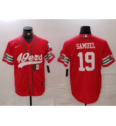 Men San Francisco 49ers 19 Deebo Samuel Red With Patch Cool Base Stitched Baseball Jersey 1