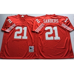 Men San Francisco 49ers 21 Deion Sanders Red M&N Throwback Jersey