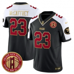 Men San Francisco 49ers 23 Christian McCaffrey Balck F U S E  Golden Gate Bridge Patch Alternate Vapor Limited Stitched Football Jersey