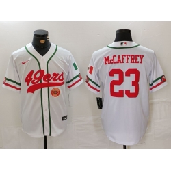 Men San Francisco 49ers 23 Christian McCaffrey White With Patch Cool Base Stitched Baseball Jersey 1