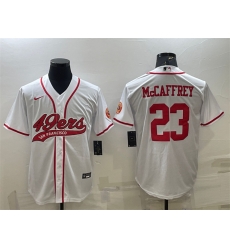 Men San Francisco 49ers 23 Christian McCaffrey White With Patch Cool Base Stitched Baseball Jersey