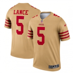 Men San Francisco 49ers 5 Trey Lance 2022 New Gold Inverted Legend Stitched Football Jersey