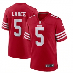 Men San Francisco 49ers 5 Trey Lance 2022 New Scarlet Stitched Game Jersey