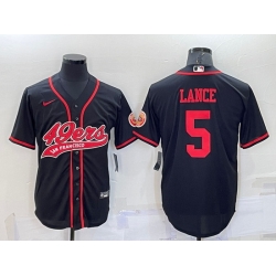 Men San Francisco 49ers 5 Trey Lance Black Cool Base Stitched Baseball Jersey