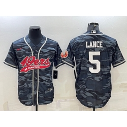 Men San Francisco 49ers 5 Trey Lance Grey Camo With Patch Cool Base Stitched Baseball Jersey