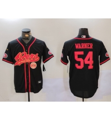 Men San Francisco 49ers 54 Fred Warner Black With Patch Cool Base Stitched Baseball Jersey 5