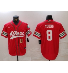 Men San Francisco 49ers  8 Steve Young Red With Patch Cool Base Stitched Baseball Jersey  2