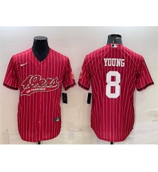 Men San Francisco 49ers  8 Steve Young Red With Patch Cool Base Stitched Baseball Jersey