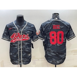 Men San Francisco 49ers 80 Jerry Rice Grey Red Camo With Patch Cool Base Stitched Baseball Jersey