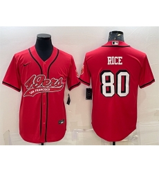 Men San Francisco 49ers 80 Jerry Rice New Red With Patch Cool Base Stitched Baseball Jersey