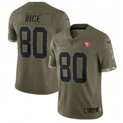 Men San Francisco 49ers 80 Jerry Rice Olive 2022 Salute To Service Limited Stitched Jersey