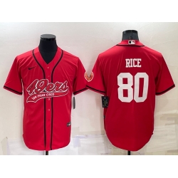 Men San Francisco 49ers 80 Jerry Rice Red Cool Base Stitched Baseball Jersey