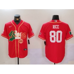 Men San Francisco 49ers 80 Jerry Rice Red With Patch Cool Base Stitched Baseball Jersey 1