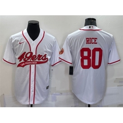 Men San Francisco 49ers 80 Jerry Rice White With Patch Cool Base Stitched Baseball Jersey