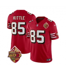 Men San Francisco 49ers 85 George Kittle Red 2023 F U S E  50th Patch Throwback Stitched Football Jersey
