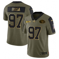 Men San Francisco 49ers 97 Nick Bosa 2021 Olive Camo Salute To Service Golden Limited Stitched Jersey