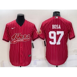 Men San Francisco 49ers 97 Nick Bosa Red With Patch Cool Base Stitched Baseball Jersey