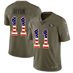 Nike 49ers 11 Brandon Aiyuk Olive USA Flag Men Stitched NFL Limited 2017 Salute To Service Jersey