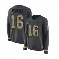 Womens Nike San Francisco 49ers 16 Joe Montana Limited Black Salute to Service Therma Long Sleeve NFL Jersey