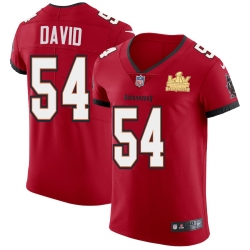 Men Tampa Bay Buccaneers 54 Lavonte David Men Super Bowl LV Champions Patch Nike Red Vapor Elite Jersey