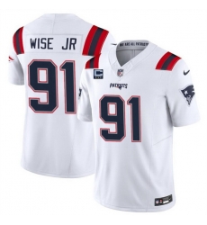 Men New England Patriots 91 Deatrich Wise Jr White F U S E  With 3 Star C Patch Vapor Limited Stitched Football Jersey